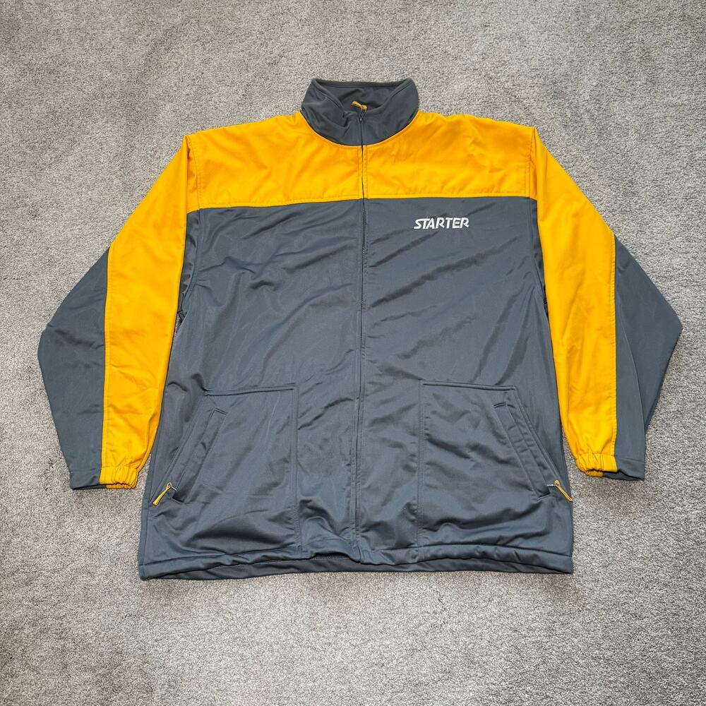 Vintage Starter Men’s Gray Yellow Zip Up Bomber Jacket Y2K Size XLT Retro